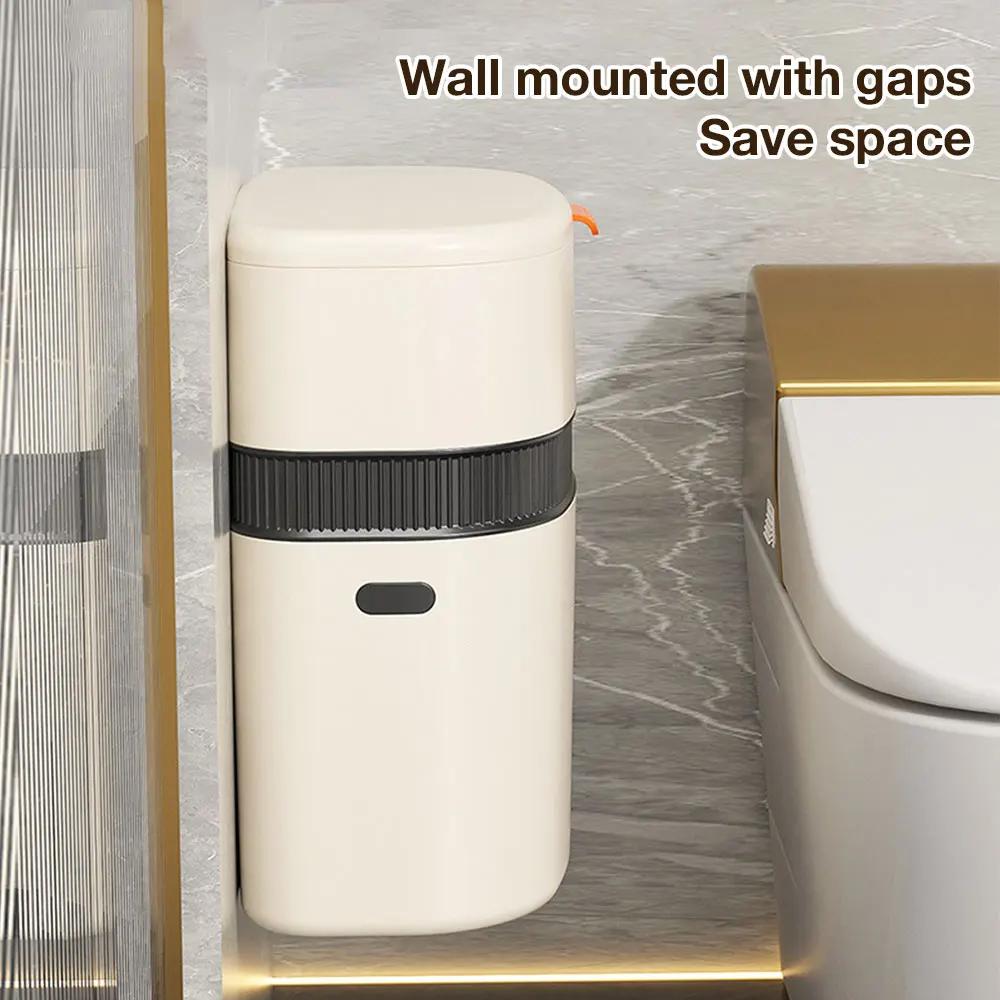 Neuer 11/13-Liter-Badezimmer-Hängemülleimer, Wand-Papierkorb mit Deckel, wasserdichter schmaler Mülleimer, Toilettenabfalleimer