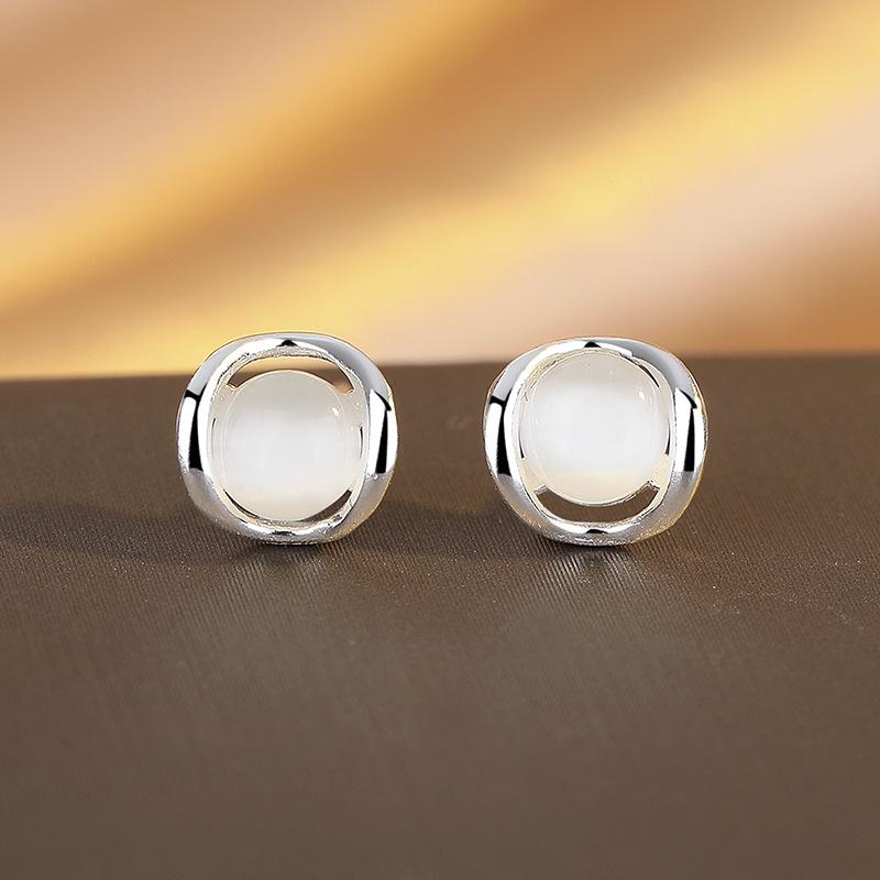 

Sterling Silver Opal Stud Earrings 2025 Premium Simple Geometric Earrings Women S Light Luxury Earrings 925 silver
