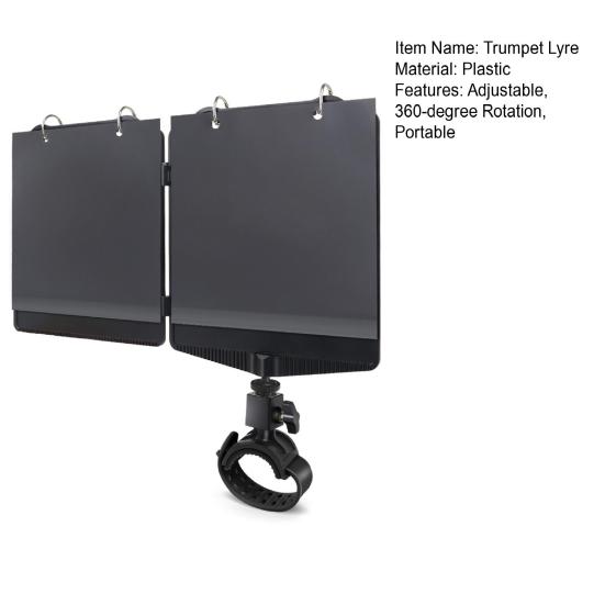 Trumpet Marching Lyre Adjustable Marching Band Lyre 360-degree Rotation Low Brass Lyre with Sheet Music Folder for Trumpet or Cornet