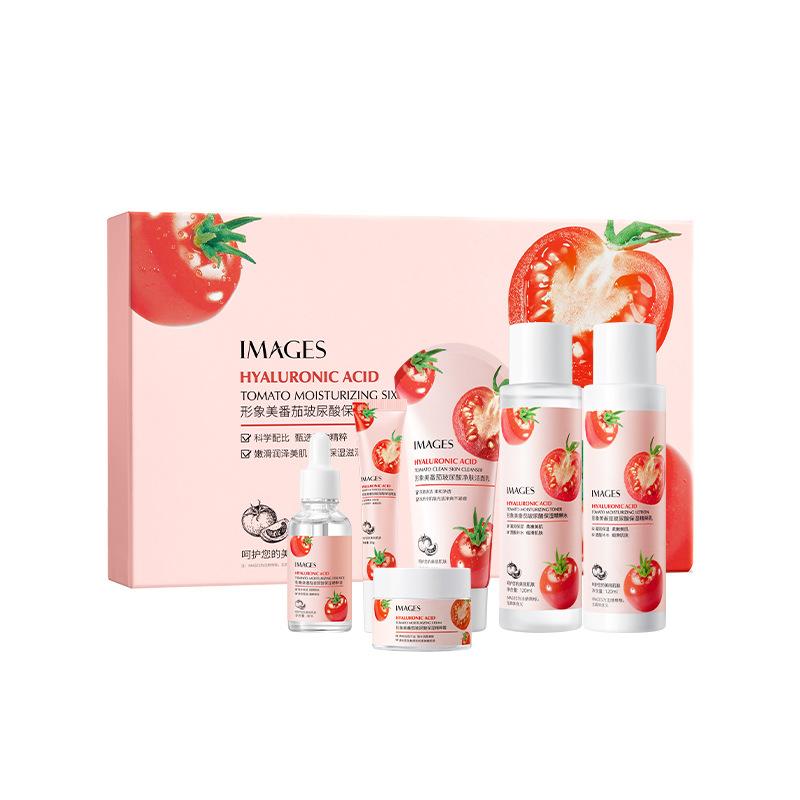 Tomaten Hyaluronsäure Feuchtigkeitsspendendes 6-teiliges Hautpflegeset Feuchtigkeitsspendende Reinigungsessenzlotion Anti-Falten-Hautpflegeset
