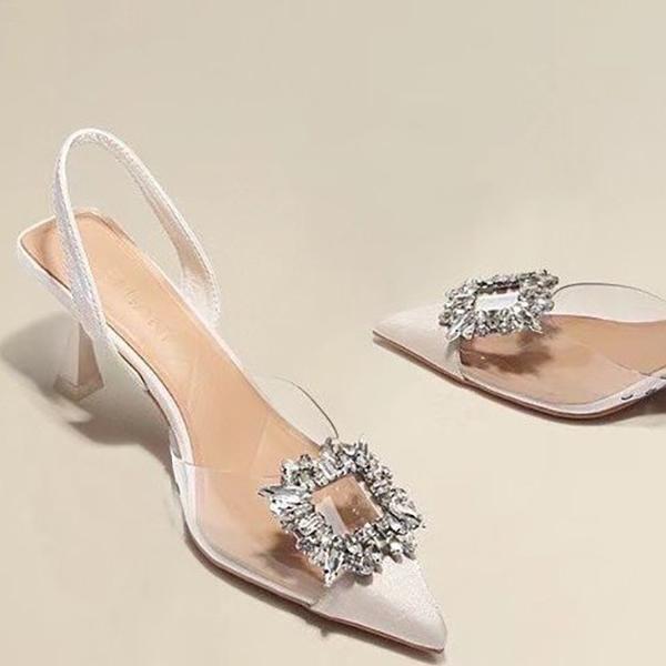 

Spring and Autumn Sexy Banquet Comfortable Crystal Transparent Solid Color Pointed Toe Women s High Heels 35 белый