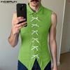 INCERUN Men Lapel Neck Sleeveless Button Up Bow Casual Loose Tank Tops