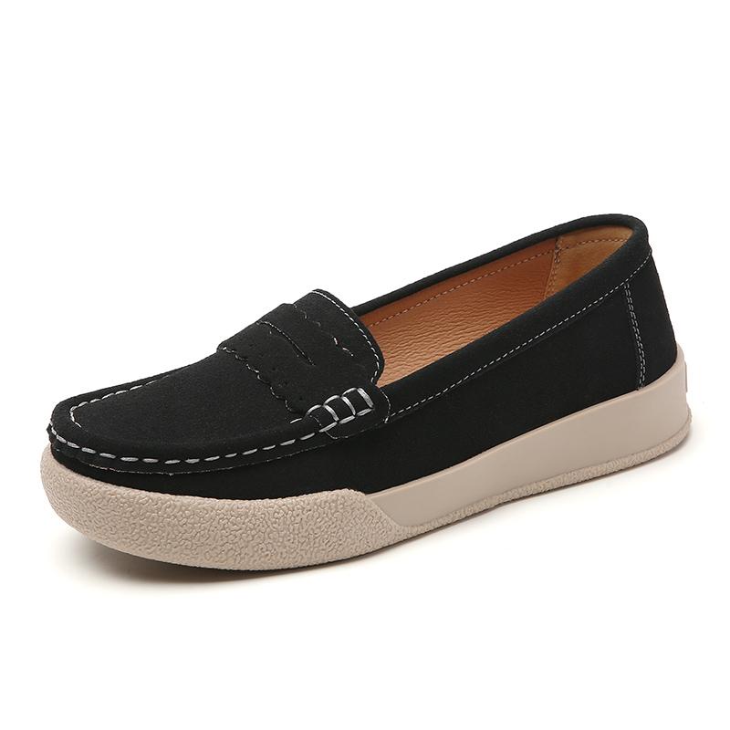 Damen-Mokassins, Penny-Loafer, lässige Slip-Ons, Krankenschwester-Schuhe, Erbsen, weiche Flats, schwarze Fahr- und Wanderschuhe für Damen