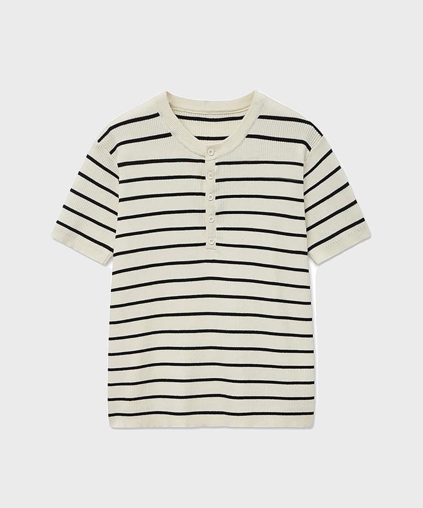 NOIRER Ribbed Henley Neck Half Knit (Black Ivory)