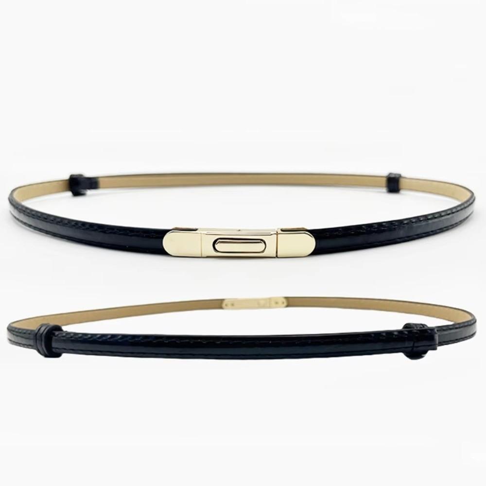 Luxury Ladies Slim Waist Belt Retro Spring Buckle Design Leather Belt Adjustable Length Skinny Belt