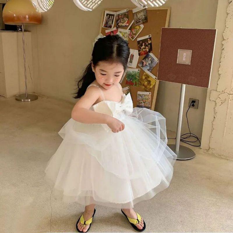 

Милое платье на бретельках с бантом для маленьких девочек, пышное платье принцессы, праздничный костюм без рукавов 110