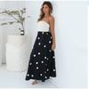 Seksi Yama İşi Puantiyeli Kadın Uzun Elbise Omuz Düşük Büzgülü Bel Kolsuz Uzun Elbiseler Bayan 2025 Yaz Plaj Elbisesi