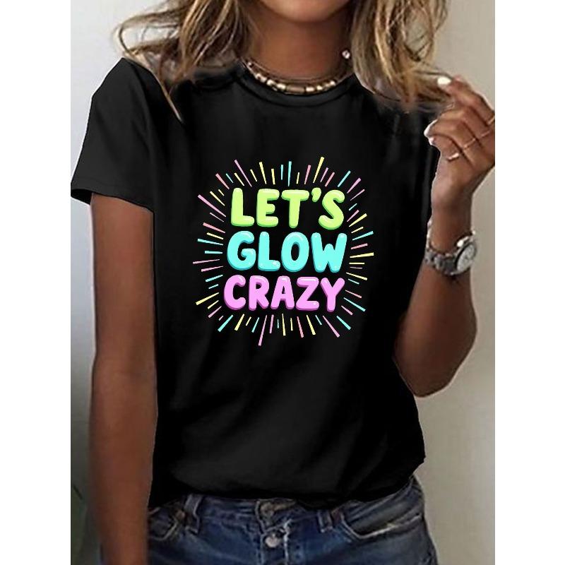 

Women s LET s GLOW CRAZY Vibrant Geometric Print T-Shirt - Short Sleeve Crew Neck Casual Top with Medium Stretch 4XL чорний