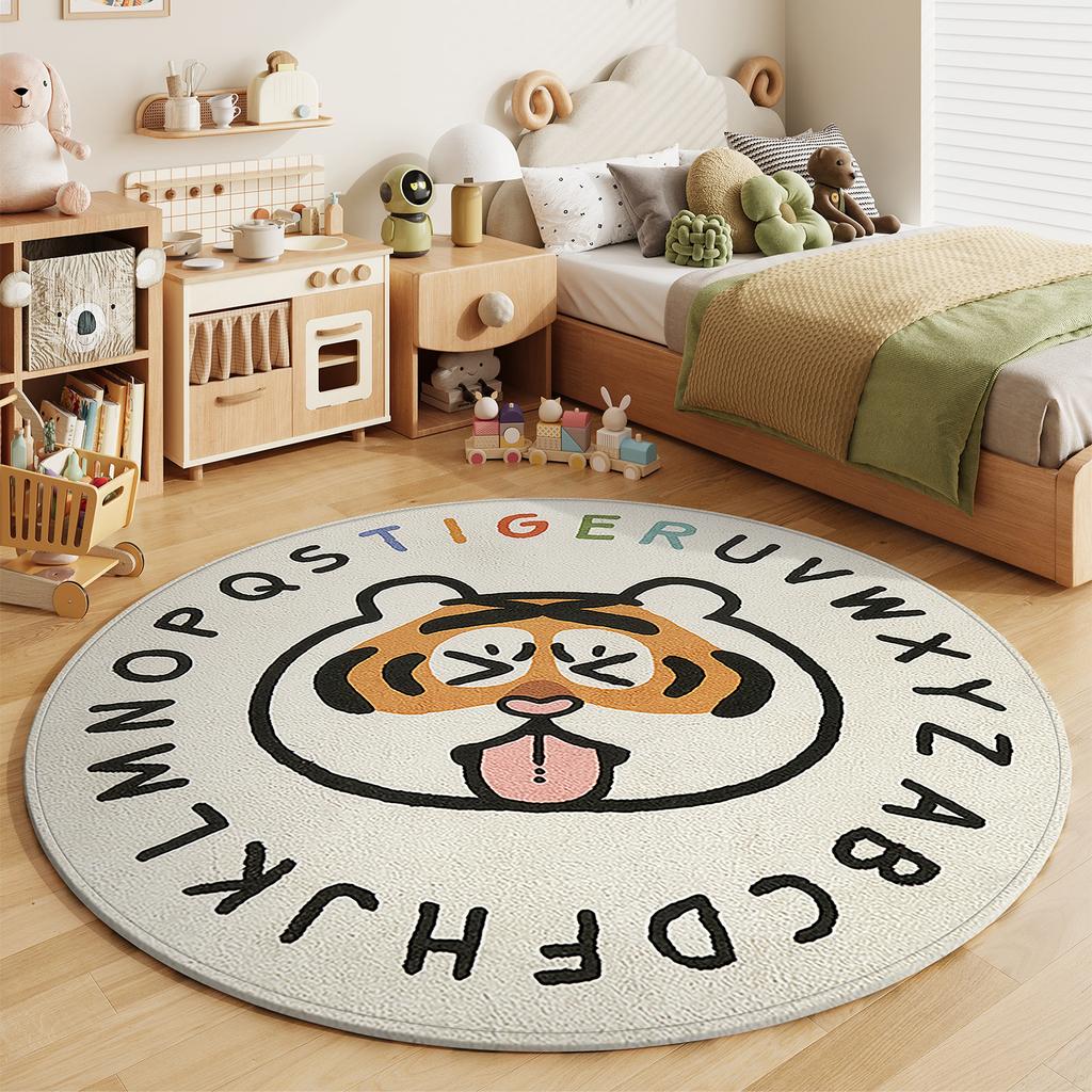 Cartoon Stijl Slaapkamer Decor Rond Tapijt Pluizig Zacht Kinder Vloermat Dierlijke Patronen Tapijten voor Woonkamer Dik Pluche Tapijt