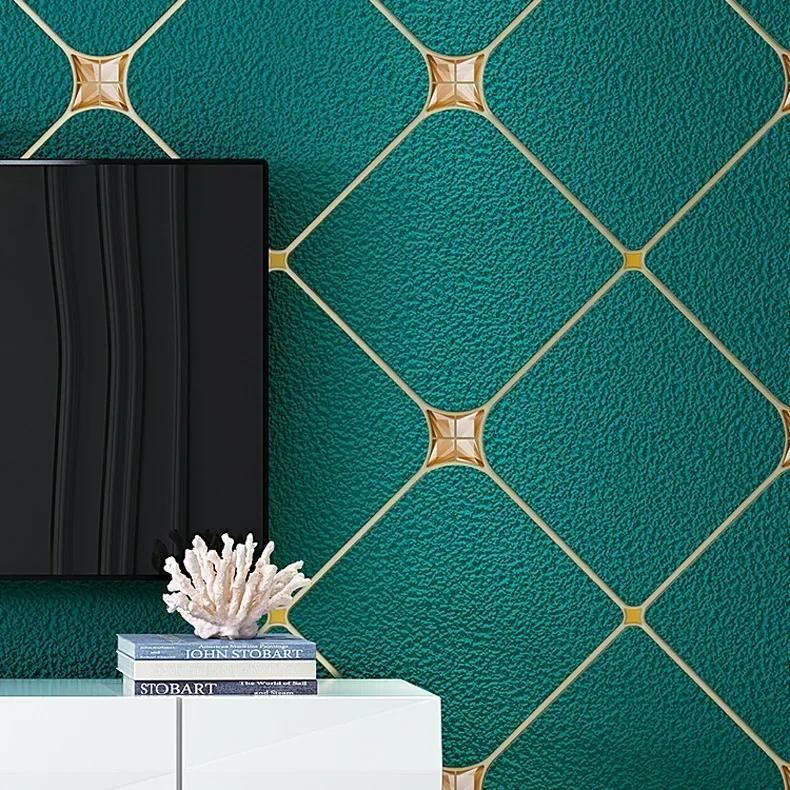 Diamond Inlaid Deer Skin Velvet Thickened Wallpaper Modern Simple Non Woven Rhomb Shaped Wallpaper For Living Room