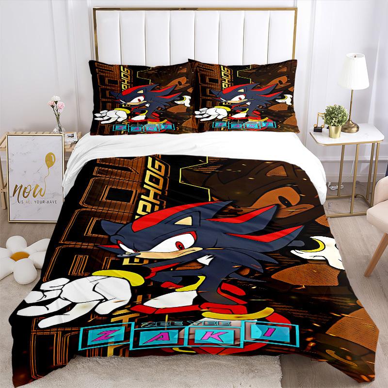 3pcs bedding set Sonic Shadow Includes 1 Comforter + 2 Pillowcases, Without Pillow Inserts, Soft Comfortable,a0909183