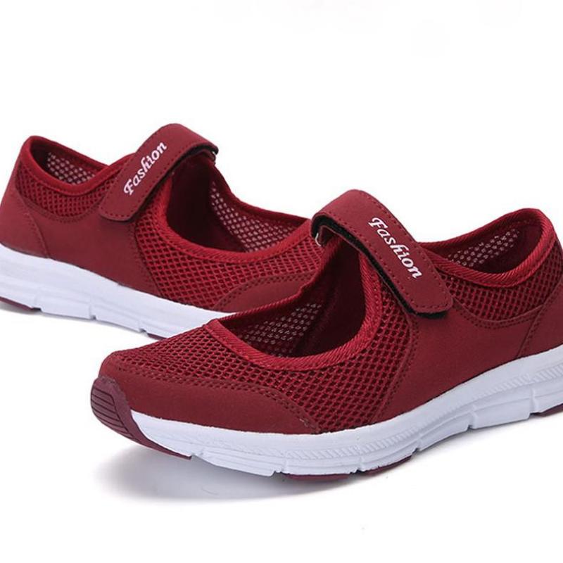 Women Mesh Solid Color Running Sports Shoes Ladies Round Toe Flat Heel Anti Slip Sandals