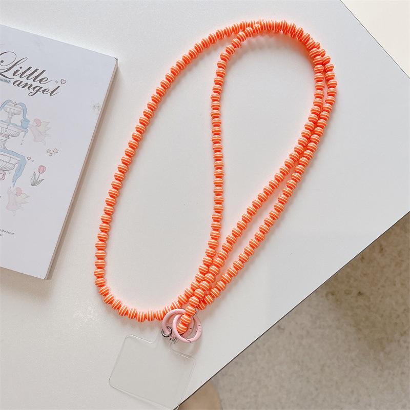 

Универсальный цветной шнурок для мобильного телефона из бусин, уличный шнурок для подвешивания против потери, длинная цепочка-ремешок для чехла телефона через плечо для iPhone оранжевый