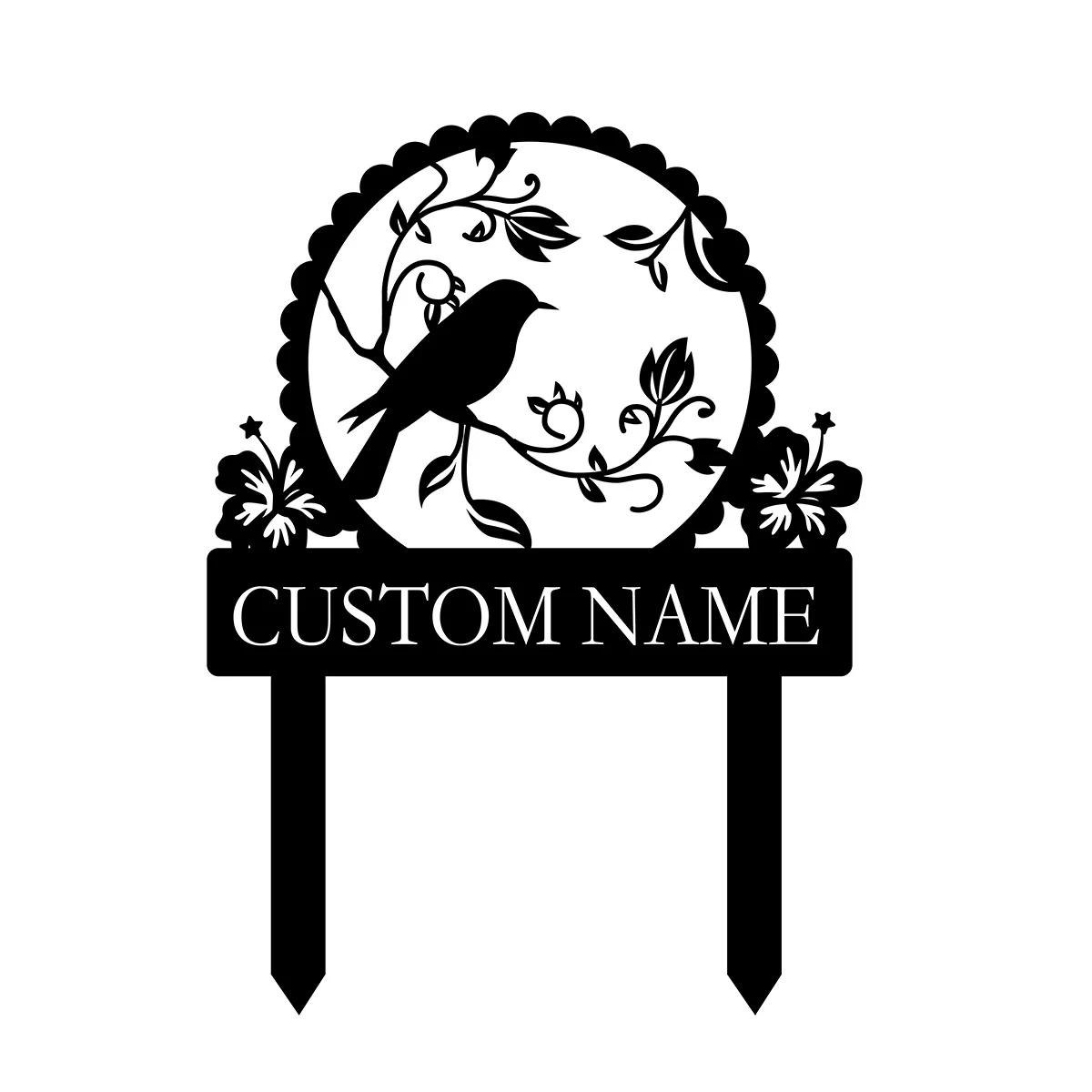 

Metal Bird Memorial Garden Stake, Personalized Pet Grave Marker with Flowers for Yard чёрный