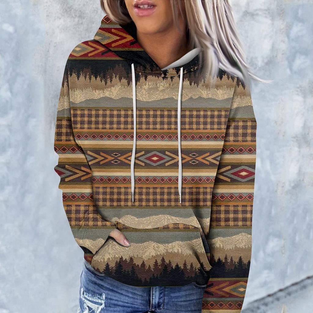 Sweat-shirt à capuche à manches longues et imprimé floral pour femme