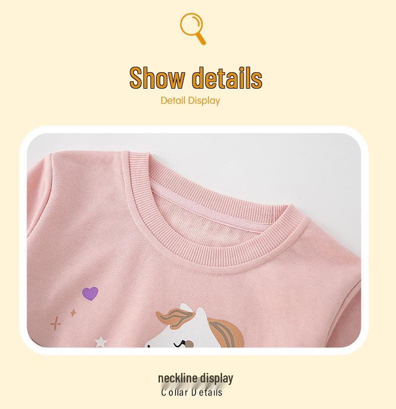 26th Season Autumn/Winter Girls' Cartoon Horse Print Round Neck Sweatshirt - Fashionable Children's Clothing