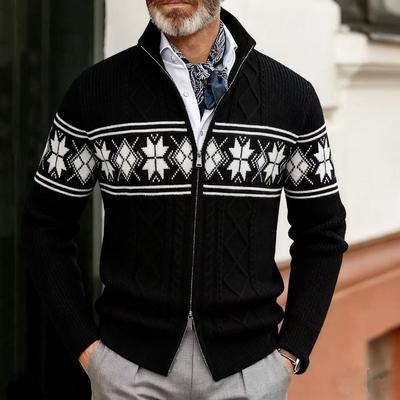 Neuer Herren Casual Stehkragen Weihnachts-Pullover Mode Jacquard Locker Übergröße Gestrickte Strickjacke Jacke