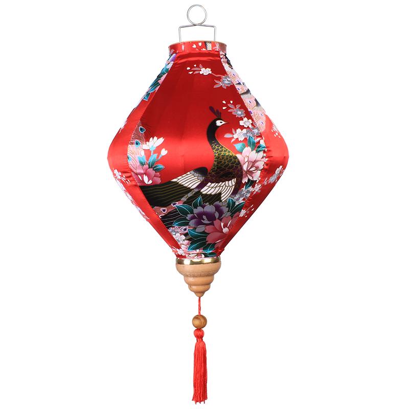 12/14Inch Chinese Traditional Style Silk Lantern Retro Peacock Pattern Hanging Lantern Vietnam Japan Spring Festival Party Decor