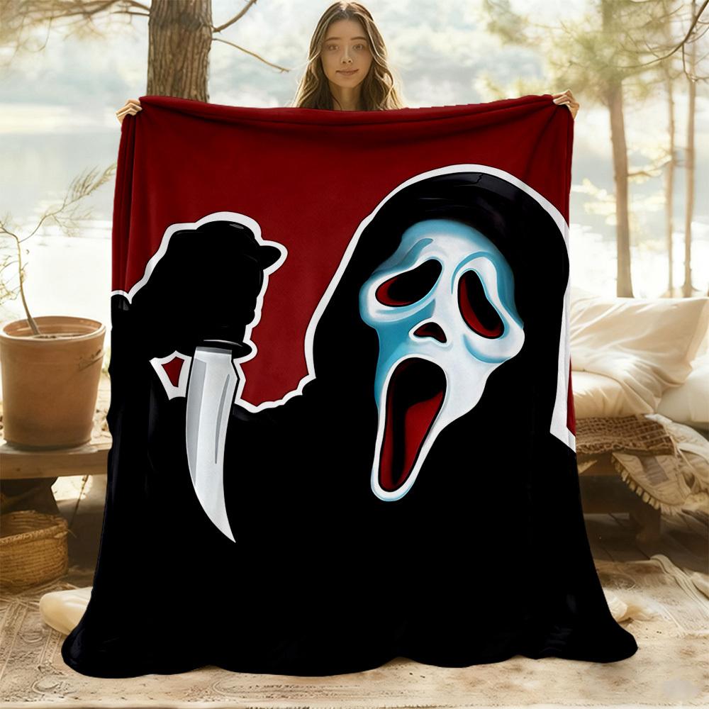 1PC Ghostface Scream Outdoor Flannel Throw Blanket - HD Printed Lightweight Soft Warm All-Season Blanket for Sofa, Bed, Travel, Camping 034