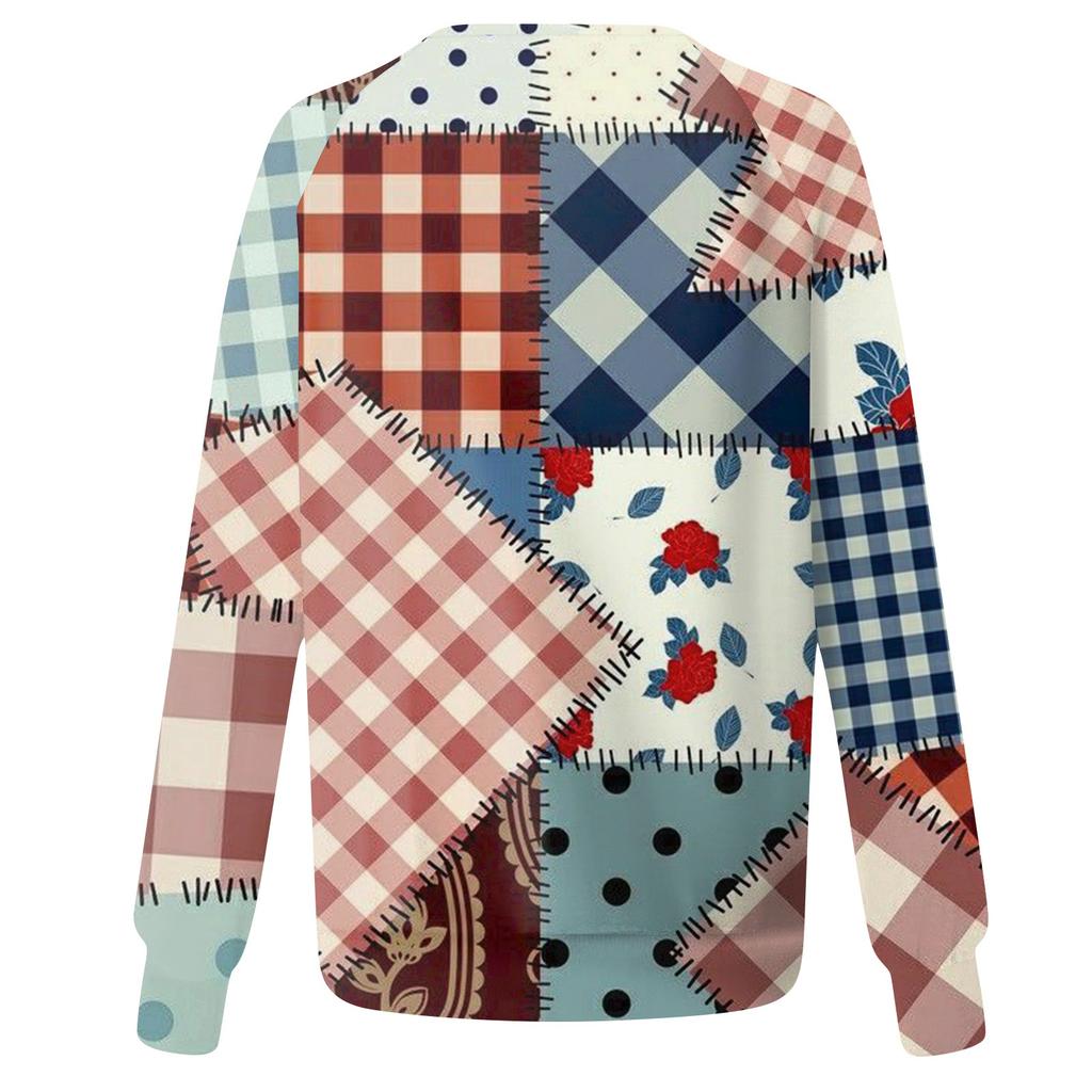 Damen Modisches Rundhals Schulter Langarm Bedrucktes Lässiges Pullover-Oberteil