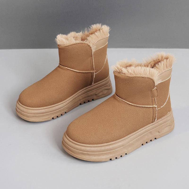 Nya vinterhöga damskor med sammetsbomullsskor för att hålla värmen, tjocka sulor av lamull ökar höjden för studenter