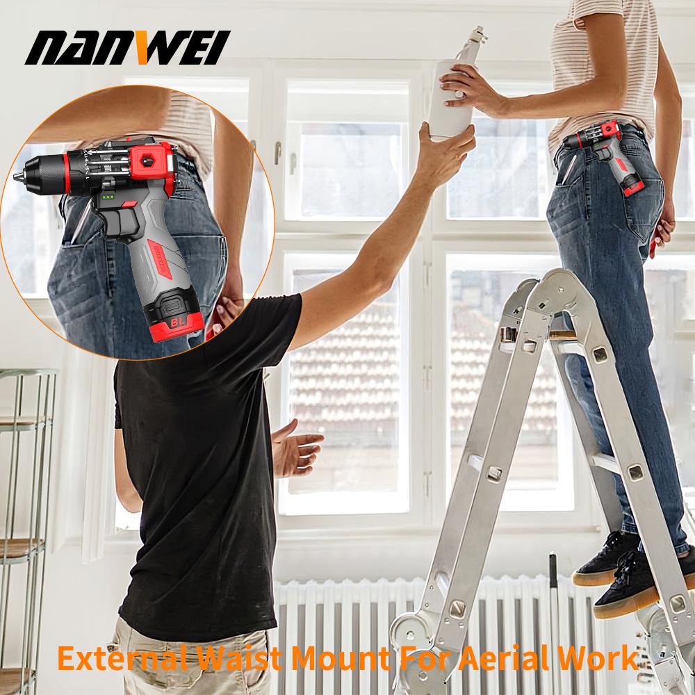 NANWEI 16.8V Brushless Multi-functional Cordless Impact Drill 45NM DIY Household Electric Screwdriver Impact Drill Power Tools Lithium Battery