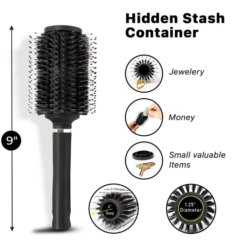 Spazzola Rotonda per Capelli con Scomparto Nascosto Segreto Contenitore Sicuro per Contanti Gioielli Oggetti di Valore, per Viaggio o Uso Domestico