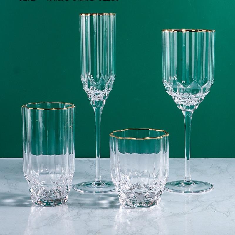 1PC Gold Diamond Red Wine Glass European Light Luxury Crystal Glass Household Tall Champagne Cup Whiskey Foreign Wine