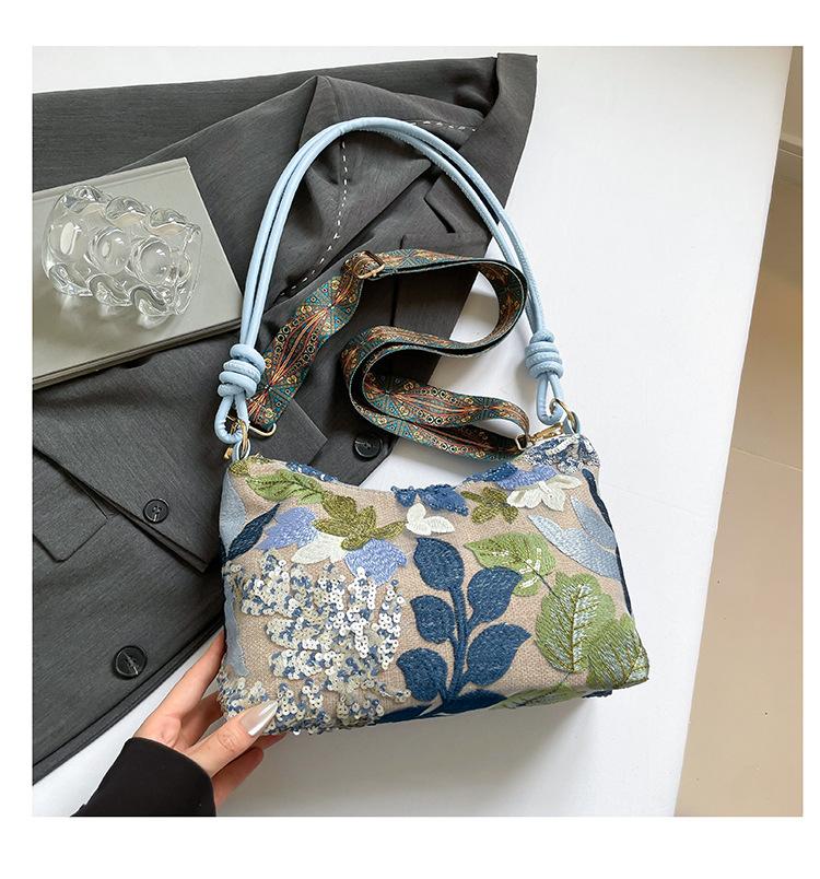 New Cross-Border Embroidered Floral Top Handle Bag Chinese Style Shoulder Bag Comfortable and Versatile Texture Storage Bags