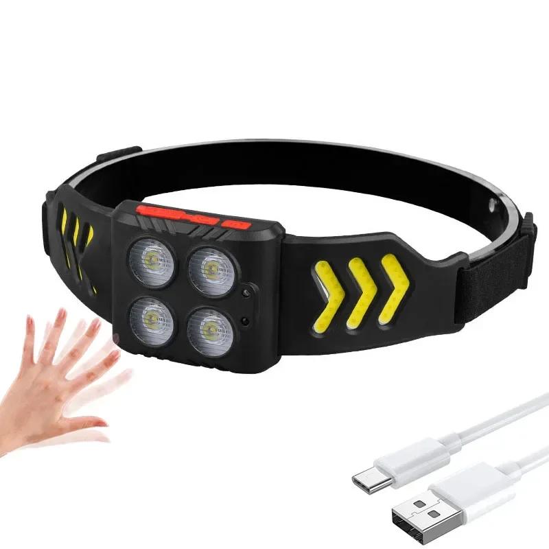 Strong Light Headlight Portable USB Rechargeable LED Sensing Headlamp XPE+COB Flashlight Super Bright Lamp Fishing Emergency