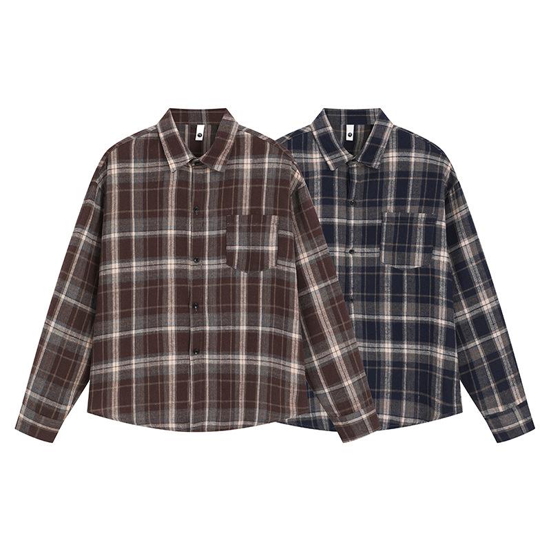 Autumn Men'S Plaid Long Sleeve Shirt Hong Kong Style Men'S Casual Loose Lapel Shirt