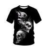 Men's 3D Skull Smoke Print T-shirt Navy Blue Casual Crew Neck Short Sleeve Top Streetwear Gothic Hip Hop Summer Fashion Tops