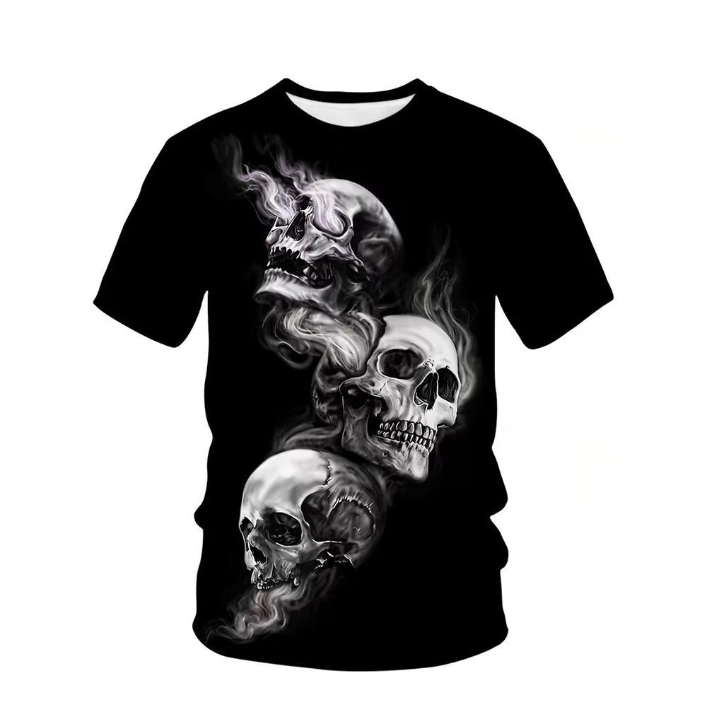 Men's 3D Skull Smoke Print T-shirt Navy Blue Casual Crew Neck Short Sleeve Top Streetwear Gothic Hip Hop Summer Fashion Tops