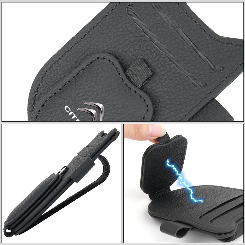 Car Glasses Holder Sun Visor Leather Sunglasses Clip Auto Accessories For Citroen C3 C4 C5 C1 C2 Berlingo Celysee Xsara Picasso