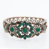 Sunspicems Chic Turkish Bangle Cuff Bracelet for Women Antique Gold Color Rhinestone Flower Bracelet Arab Bride Wedding Jewelry
