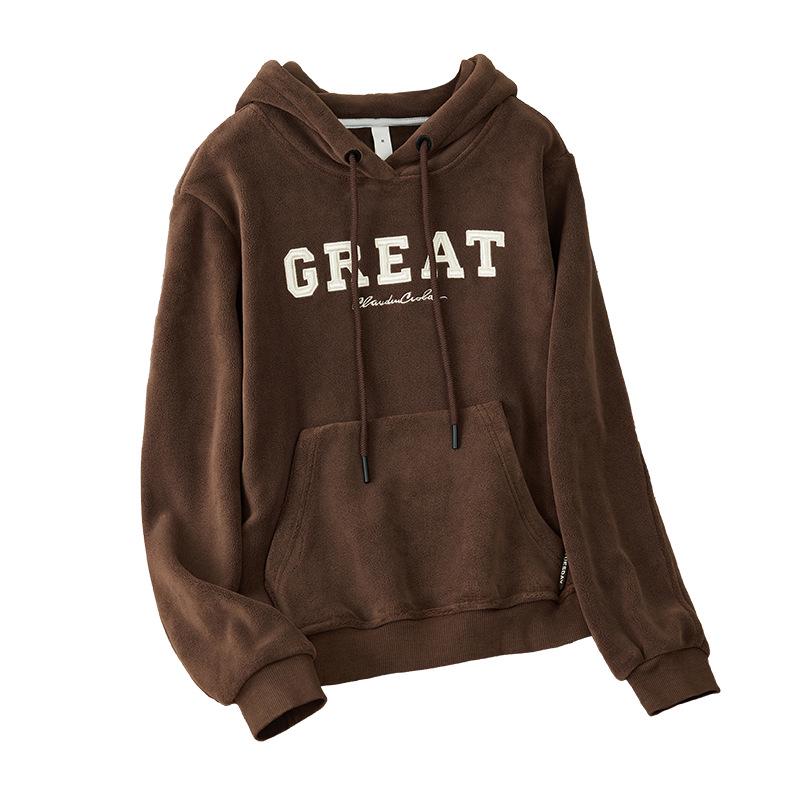 Melanoid Women's Double-Sided Sherpa Hooded Sweatshirt - Autumn/Winter 2025 New Arrival, Plus Velvet, Thick, Loose, Slimming Top