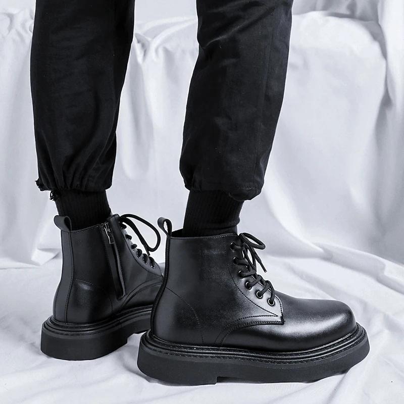Fashion 2024 Split Leather Chelsea Boots for Men Platform Ankle Boots Male Thick Bottom Motorcycle Boots Spring Mens Chunky Casual Shoes