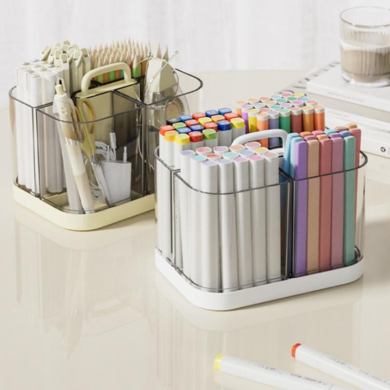 Portable Caddy With Handle, Stackable Pen Holder With 4 Compartments, Clear Pencil Organizer For Art Supplies, Crafts