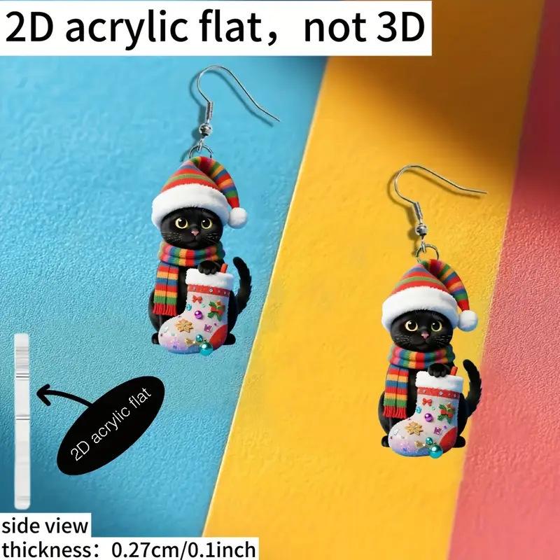 

Christmas Cartoon Cat Acrylic Earrings - Cute Fashion Party Accessories