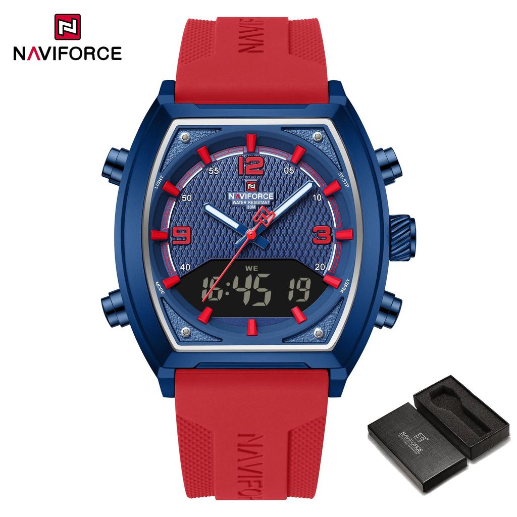 Naviforce Men's Quartz Digital Watch LCD Chronograph Date Luminous Hands 30m Waterproof Silica Strap Sports Outdoor Men's Wristwatch NF9242