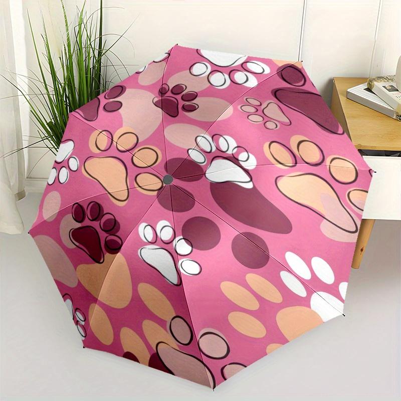 Pink Paw Prints Automatic Umbrella, Foldable, 8-Rib Durability Design, Cute Animal Print for Everyday Use, Perfect Holiday Gif