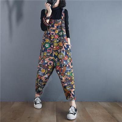 Große Größe Sommerkleid Bedruckte Denim-Overalls Fünf-Punkt-Hosen Hohe Taille Dünne Lose Dünne Frauen