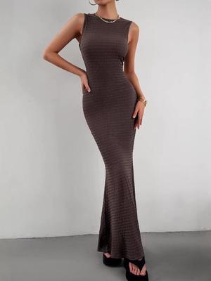 Retro Solid Color Sleeveless Slim-Fit Women's Maxi Dress