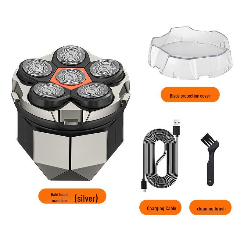 Fully Automatic Men s Electric Bald Head Shaver - Self Hair Cutting Tool with Magnetic Suction серебряный