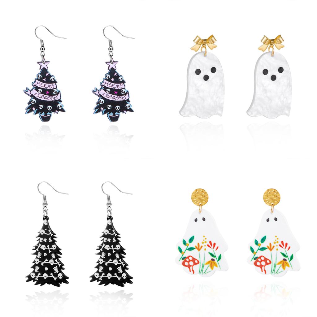 Acrylic Geometric Ghost Dangle Earrings With Electroplated Finish For Stylish Women