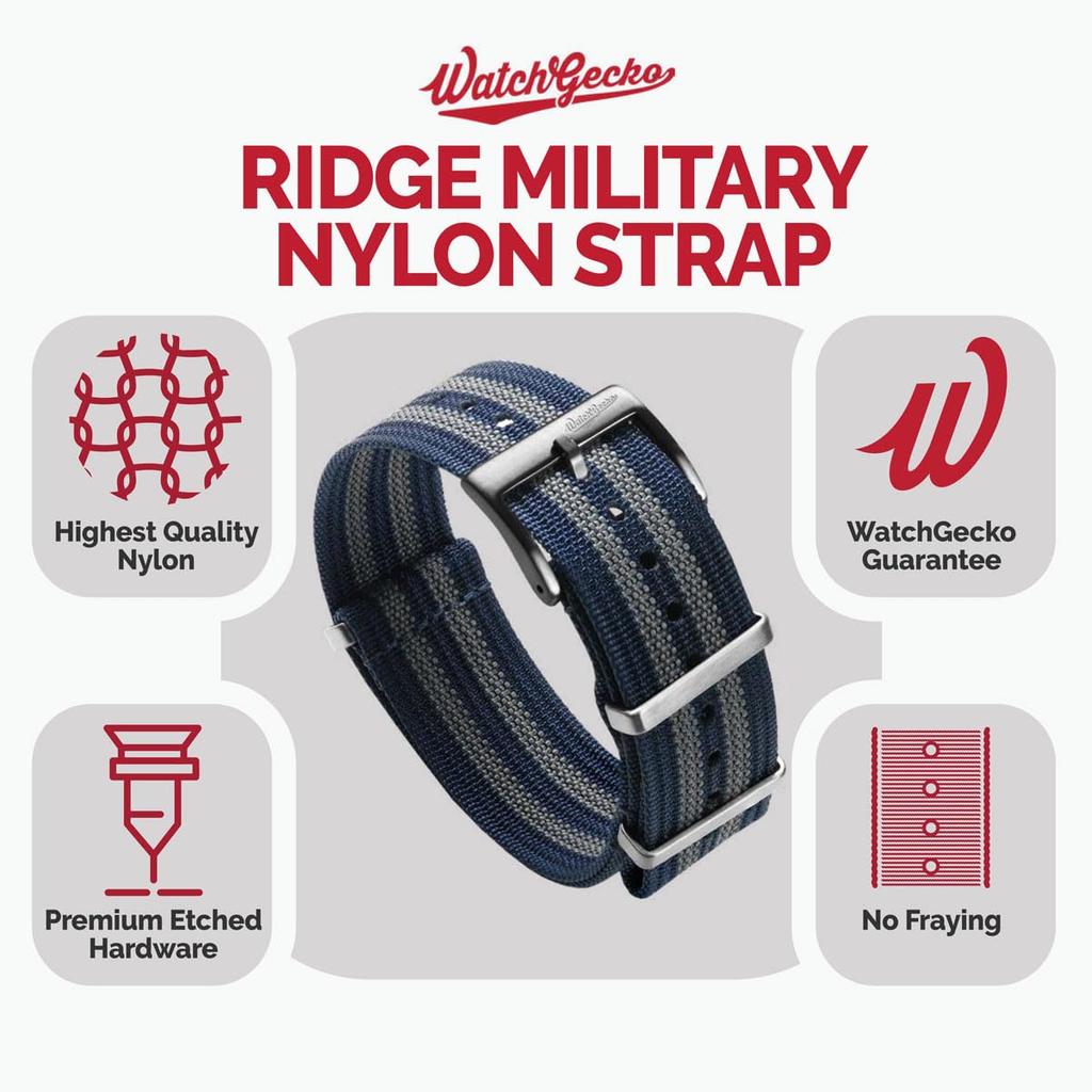 WatchGecko Ridge Military Nylon Watch Band - Stylish and Durable Navy Bond - 20mm