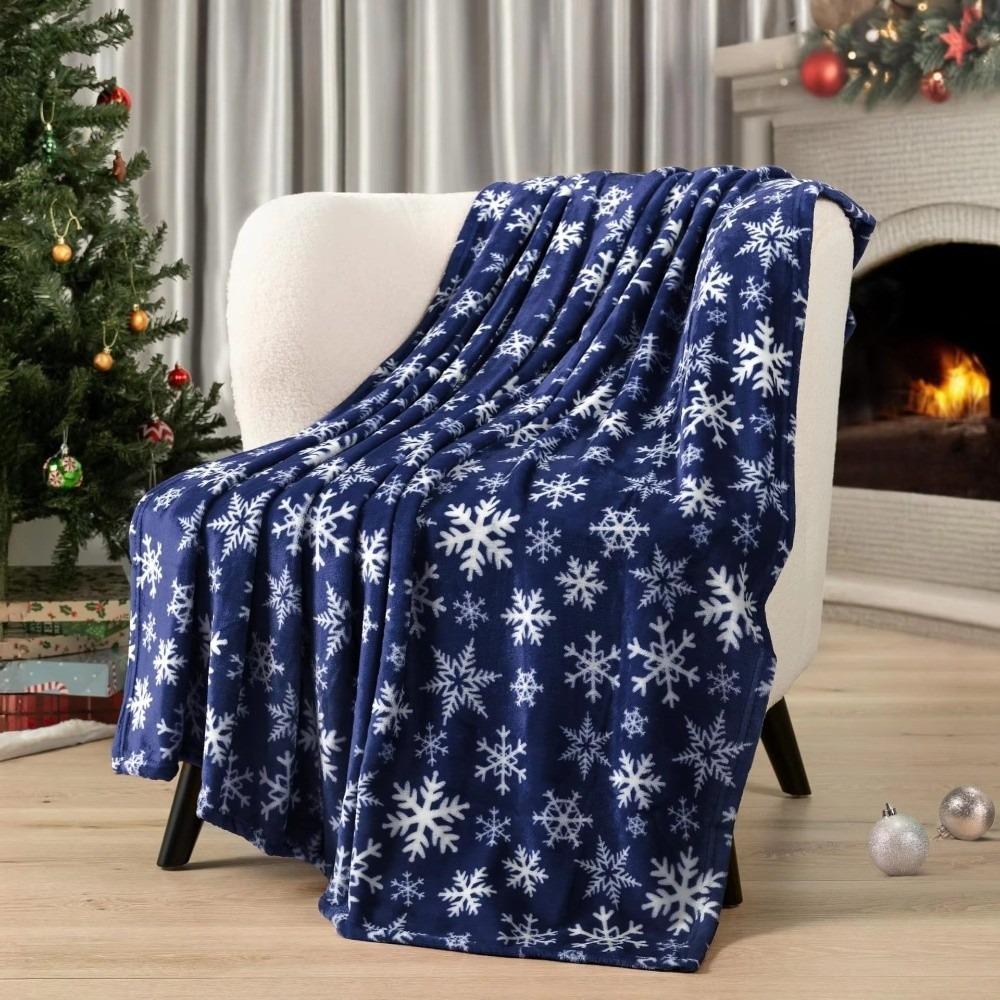 10x110cm Christmas Blanket Warm Soft Snowflake Christmas Throws Comfortable Breathable Xmas Fleece Blanket Winter Season