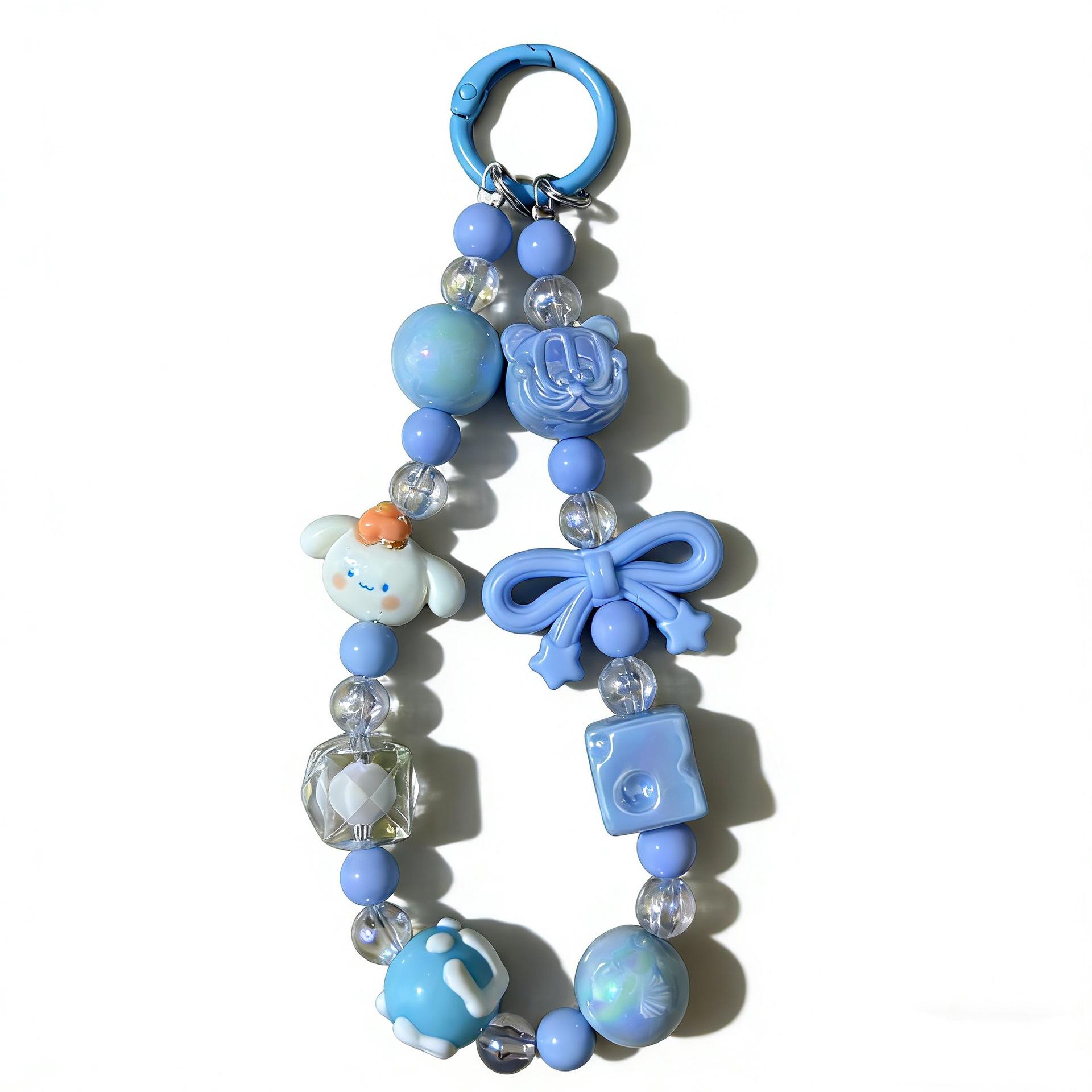 

Sanrio Cartoon Bow Beaded Keychain: Handmade Pendant for Women s Bag or Phone. A синий
