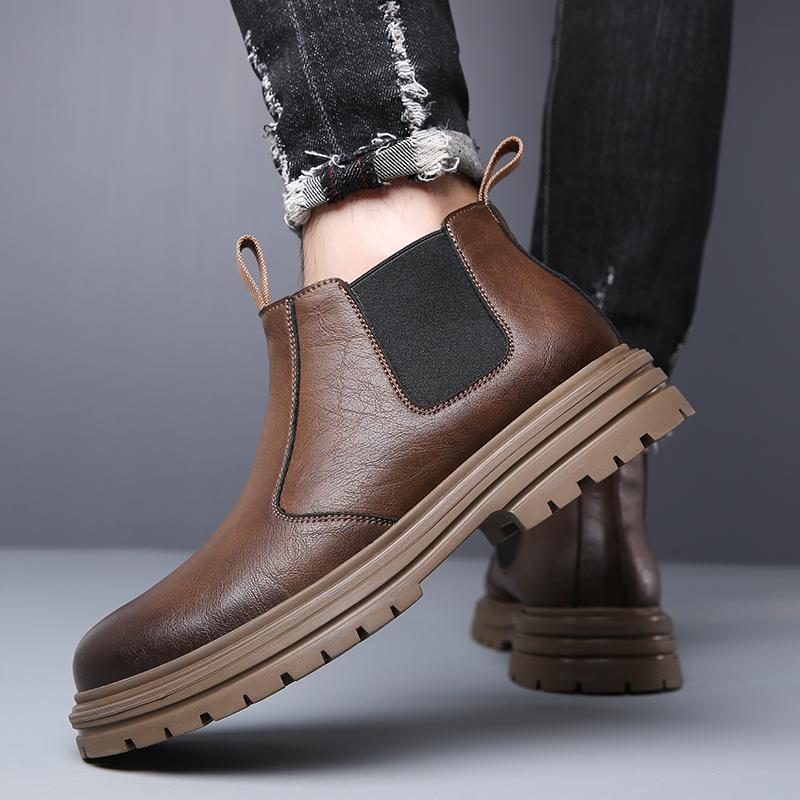 FashionAutumn New Fashion Square-Toe Men's Leather Shoes Business Oxford Man Formal Dress Shoes Black Derby Shoes Metal Decoration Warm