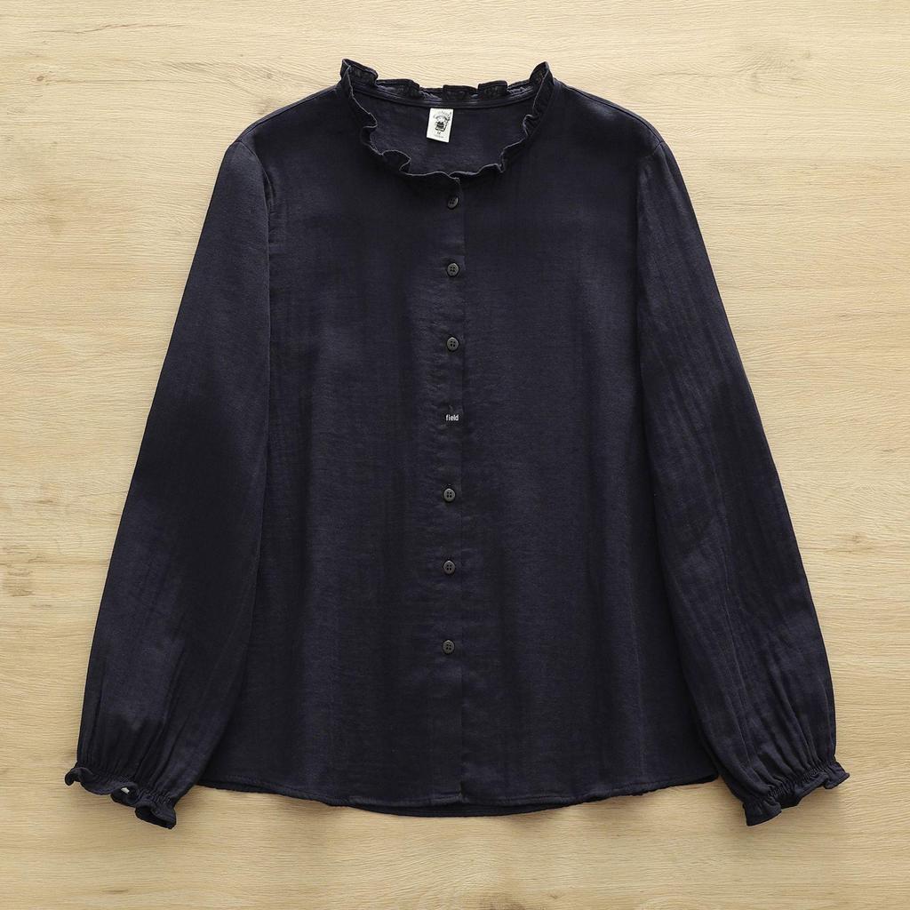 Japanese Style Women's Long Sleeve Lace Collar Shirt: Double Layer Cotton Gauze Loose Blouse
